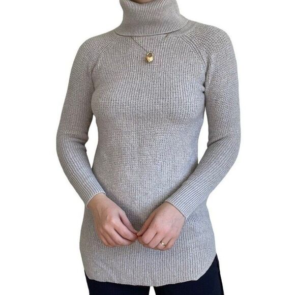 Aritzia Wilfred Free Waffle Knit Merino Wool Gray Turtleneck Tunic Sweater Sz S - Picture 1 of 5